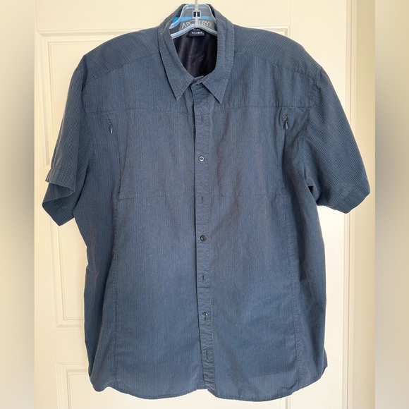 Arc'teryx Other - Arc'teryx Mens XL Button Front Shirt Short Sleeve Blue Micro Plaid Cotton Blend